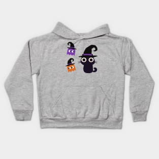 Cute Halloween Black Cat with Ghosts Kids Hoodie